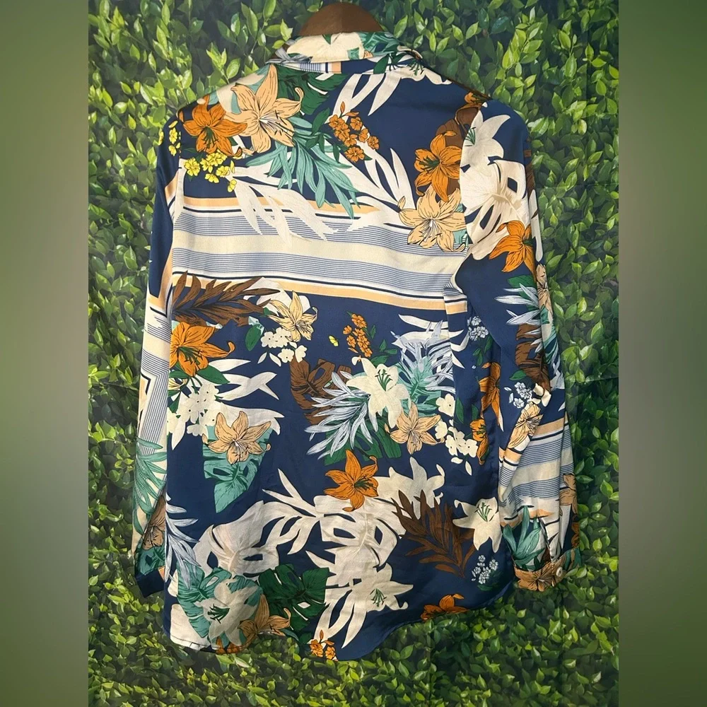 Fashion Nova Floral Button-Down Shirt - Blue and Brown